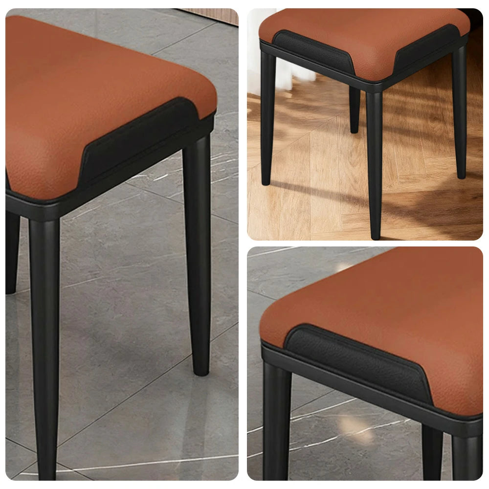LIVARA Dining Chair – Thickened Cat Claw Leather, High-Resilience Cushion, Solid Carbon Steel Frame, Ergonomic Comfort Design - Light Brown & Black