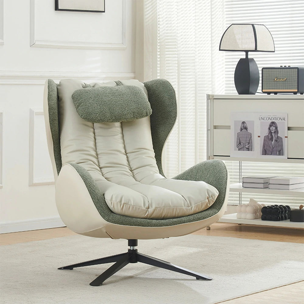 LIVARA Leisure Lounge Chair – Ergonomic Curved Design, Plush Cushion with Neck Support, Durable Swivel Steel Base, Scratch-Resistant Upholstery - Green