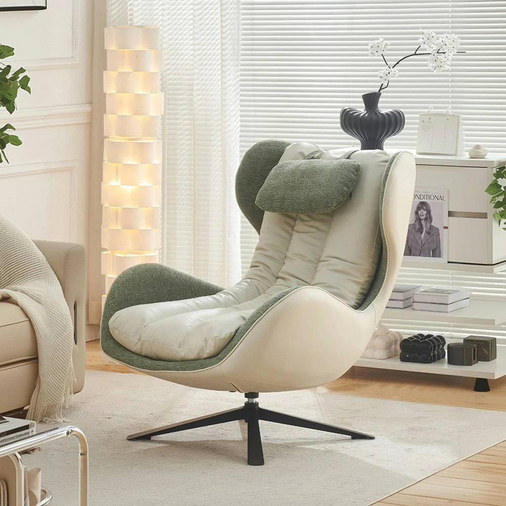 LIVARA Leisure Lounge Chair – Ergonomic Curved Design, Plush Cushion with Neck Support, Durable Swivel Steel Base, Scratch-Resistant Upholstery - Green