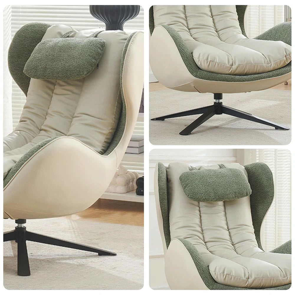 LIVARA Leisure Lounge Chair – Ergonomic Curved Design, Plush Cushion with Neck Support, Durable Swivel Steel Base, Scratch-Resistant Upholstery - Green