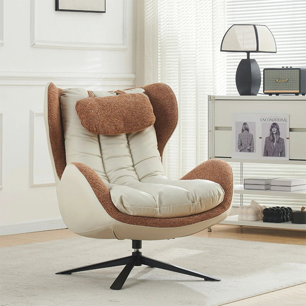 LIVARA Leisure Lounge Chair – Ergonomic Curved Design, Plush Cushion with Neck Support, Durable Swivel Steel Base, Scratch-Resistant Upholstery - Orange