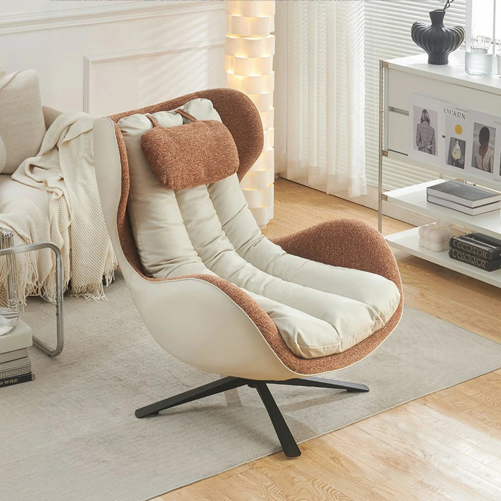 LIVARA Leisure Lounge Chair – Ergonomic Curved Design, Plush Cushion with Neck Support, Durable Swivel Steel Base, Scratch-Resistant Upholstery - Orange