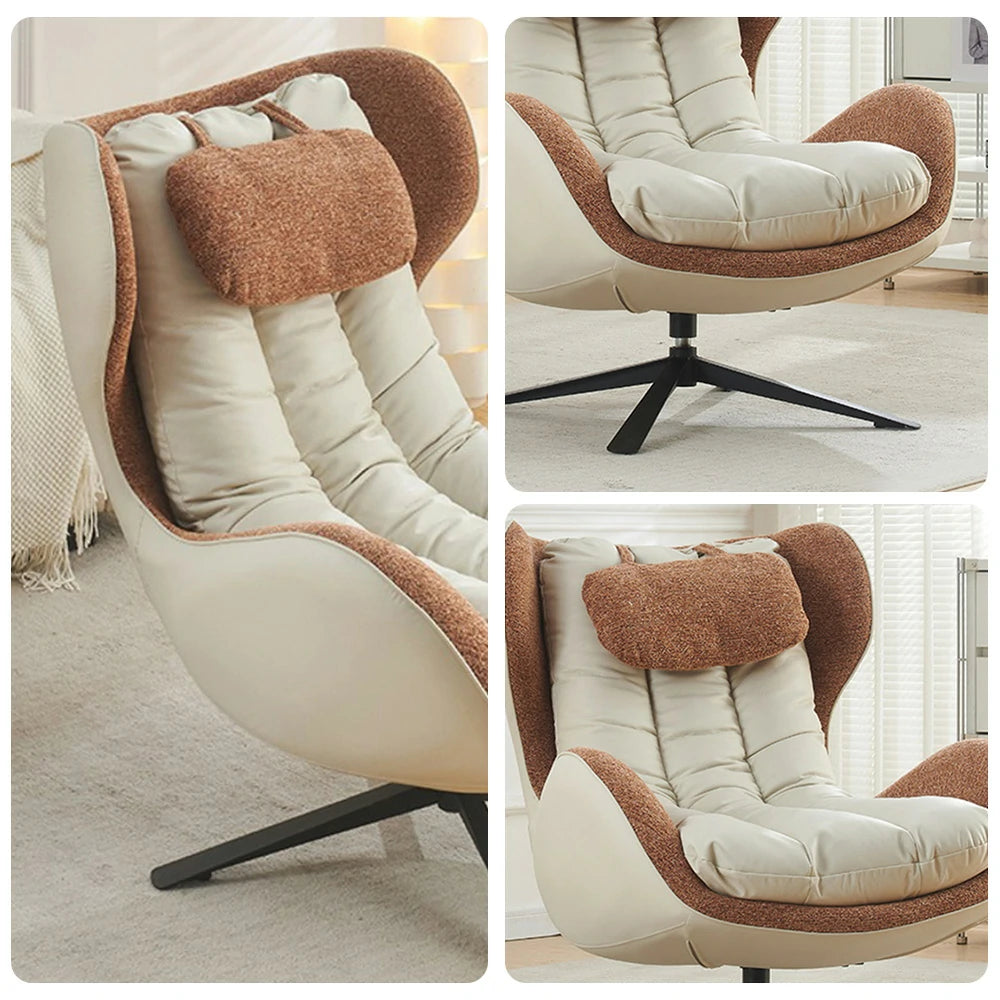 LIVARA Leisure Lounge Chair – Ergonomic Curved Design, Plush Cushion with Neck Support, Durable Swivel Steel Base, Scratch-Resistant Upholstery - Orange