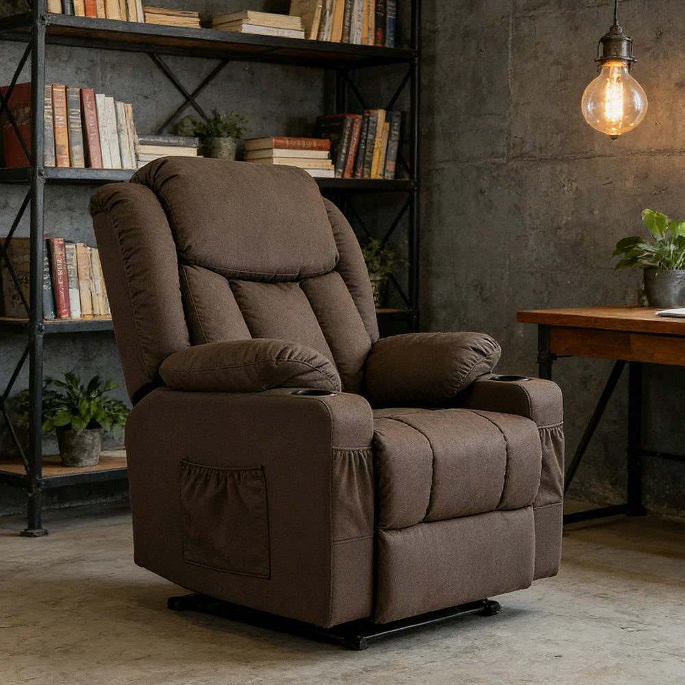 LIVARA Electric Assist Sofa, Smooth Lift-Up Support for Easy Standing, Durable Upholstery, Steel Frame, Wide Footrest Design - Coffee