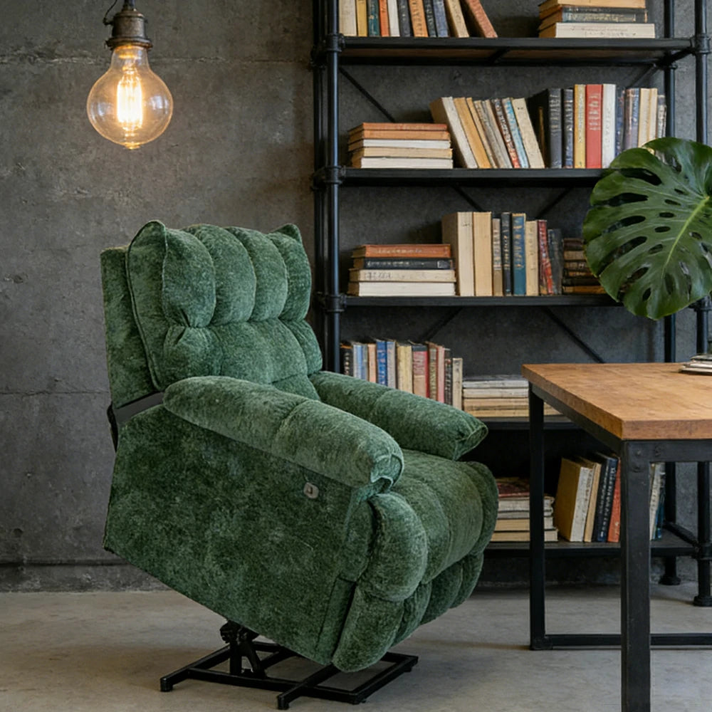 LIVARA Electric Assist Sofa, Smooth Lift Support, Soft Chenille Upholstery, Alloy Frame, Extended Footrest Comfort - Green