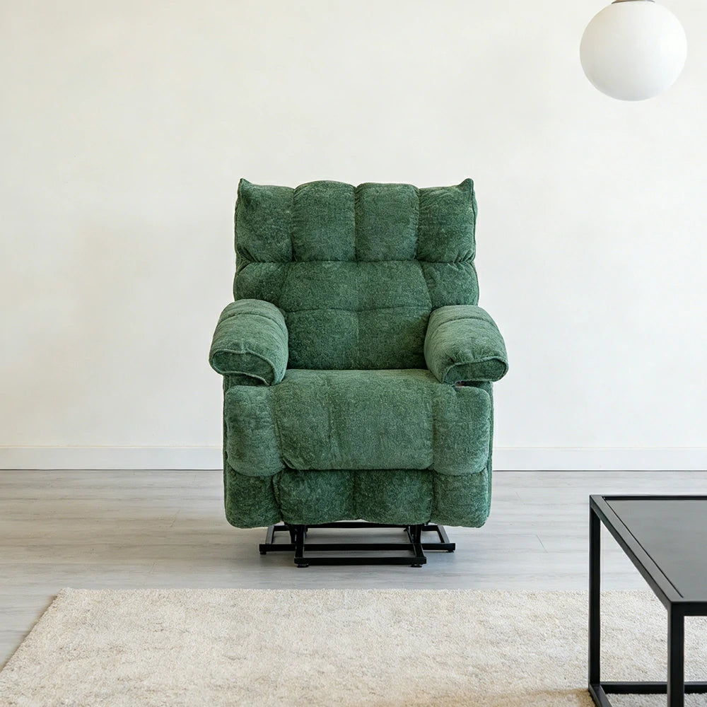 LIVARA Electric Assist Sofa, Smooth Lift Support, Soft Chenille Upholstery, Alloy Frame, Extended Footrest Comfort - Green