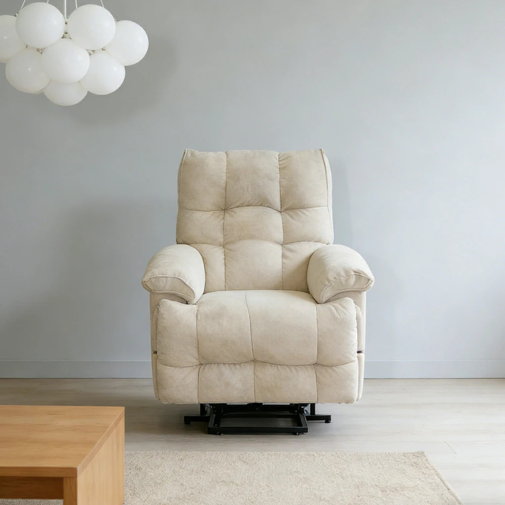 LIVARA Electric Assist Sofa, Smooth Lift Support, Soft Chenille Upholstery, Alloy Frame, Extended Footrest Comfort - Beige