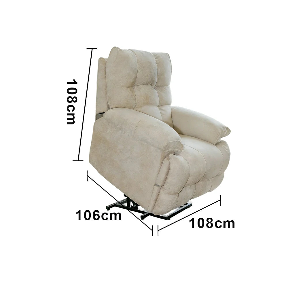 LIVARA Electric Assist Sofa, Smooth Lift Support, Soft Chenille Upholstery, Alloy Frame, Extended Footrest Comfort - Beige