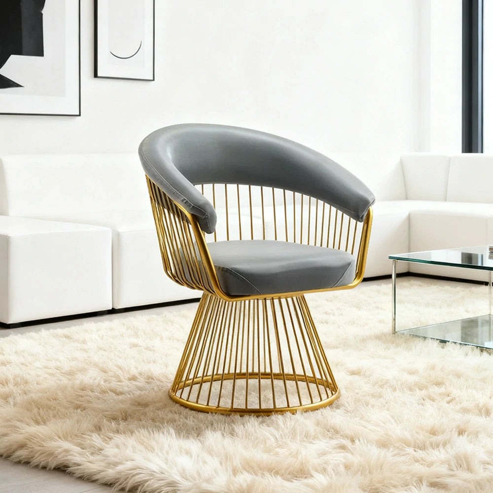 LIVARA Swivel Chair Half-Round Backrest High-Elastic Foam Filling Thickened Tempered Glass Base Spacious Seat - Grey