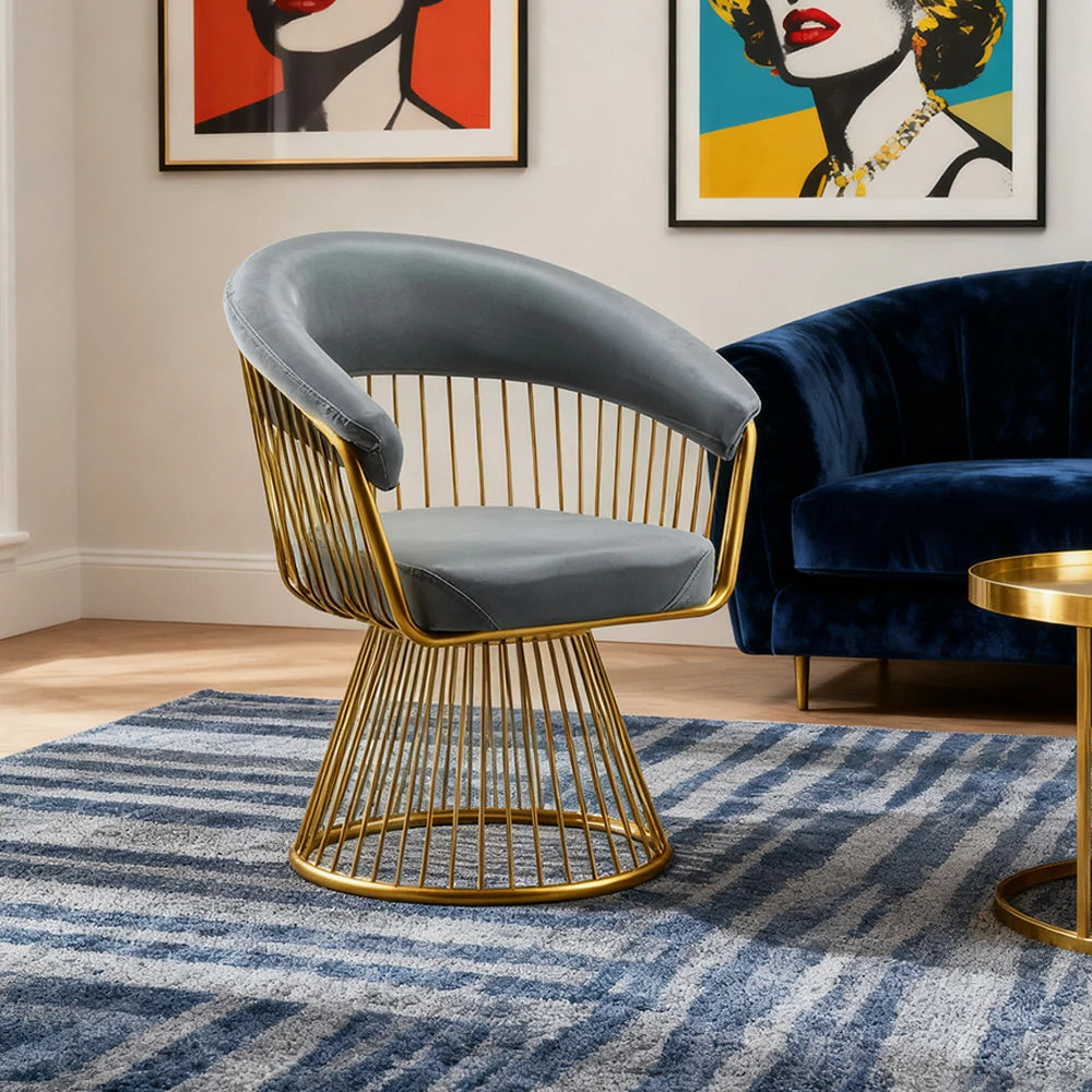 LIVARA Swivel Chair Half-Round Backrest High-Elastic Foam Filling Thickened Tempered Glass Base Spacious Seat - Grey