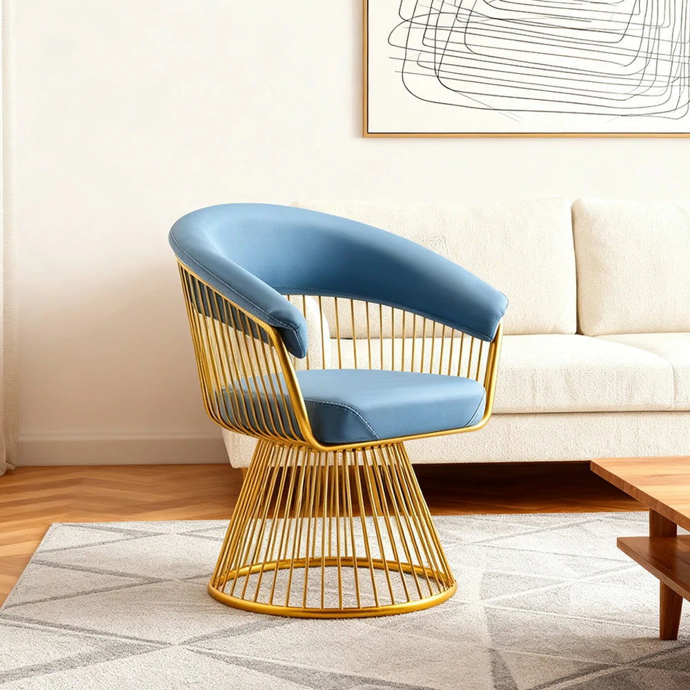 LIVARA Swivel Chair Half-Round Backrest High-Elastic Foam Filling Thickened Tempered Glass Base Spacious Seat - Blue