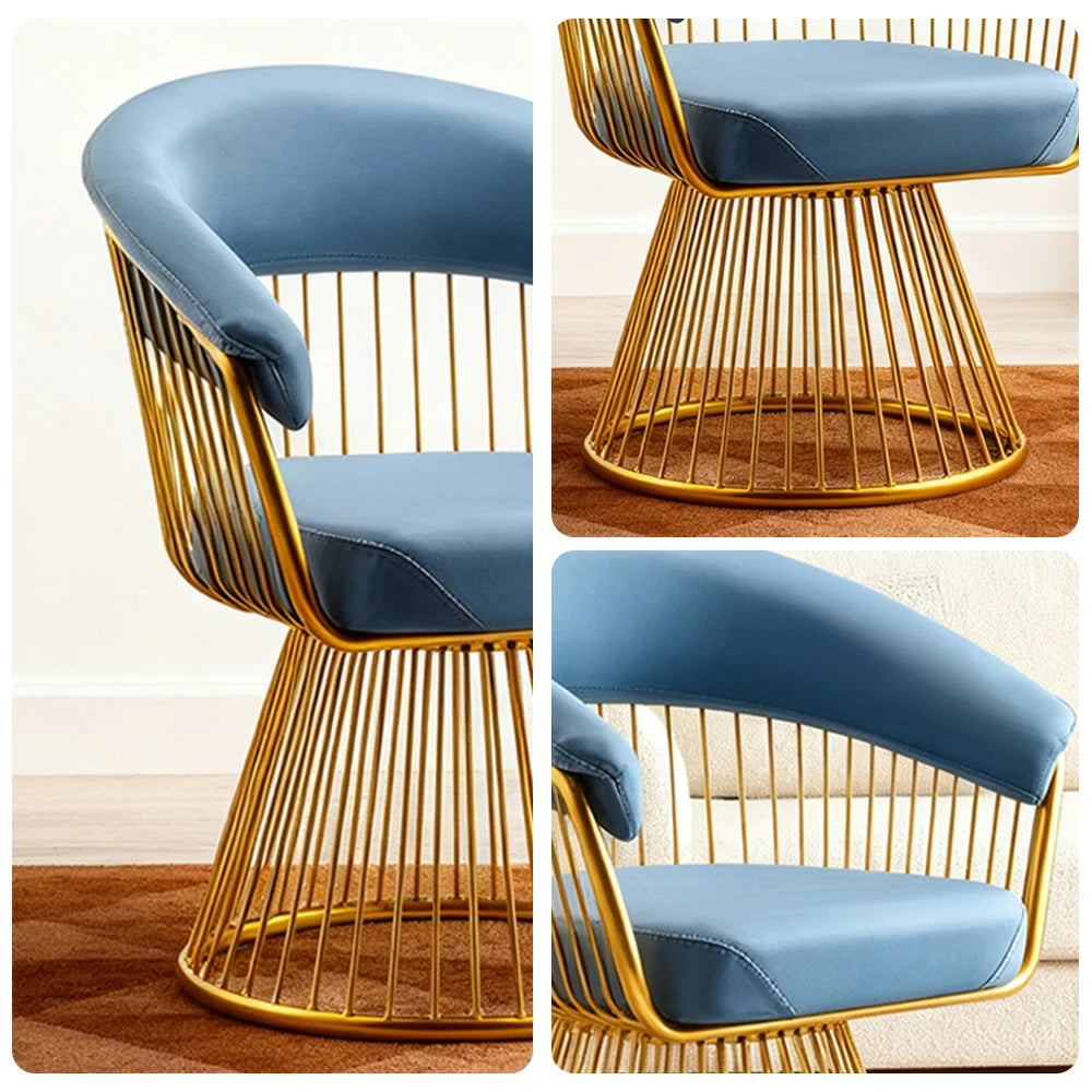 LIVARA Swivel Chair Half-Round Backrest High-Elastic Foam Filling Thickened Tempered Glass Base Spacious Seat - Blue