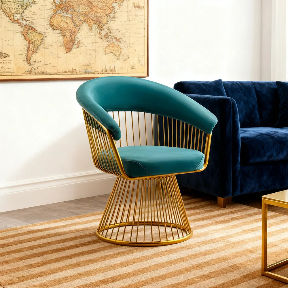 LIVARA Swivel Chair Half-Round Backrest High-Elastic Foam Filling Thickened Tempered Glass Base Spacious Seat - Green