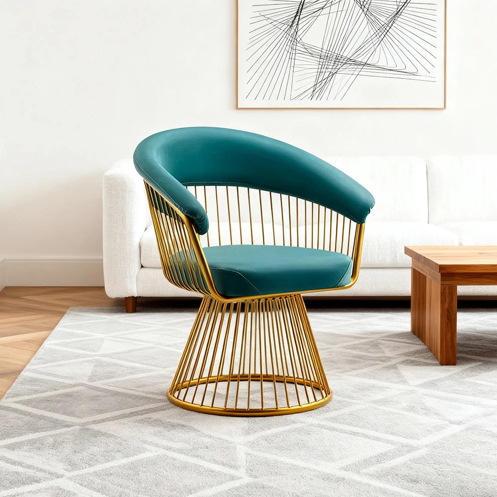 LIVARA Swivel Chair Half-Round Backrest High-Elastic Foam Filling Thickened Tempered Glass Base Spacious Seat - Green