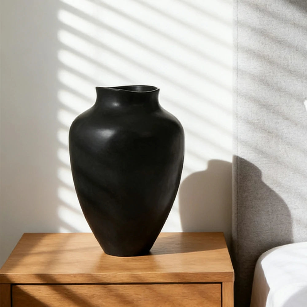 LIVARA Ceramic Vase Ornament Artistic Display Matte Ceramic Handcrafted Stone-Texture Design - Black