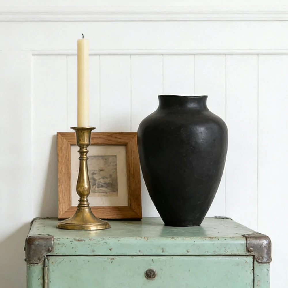 LIVARA Ceramic Vase Ornament Artistic Display Matte Ceramic Handcrafted Stone-Texture Design - Black