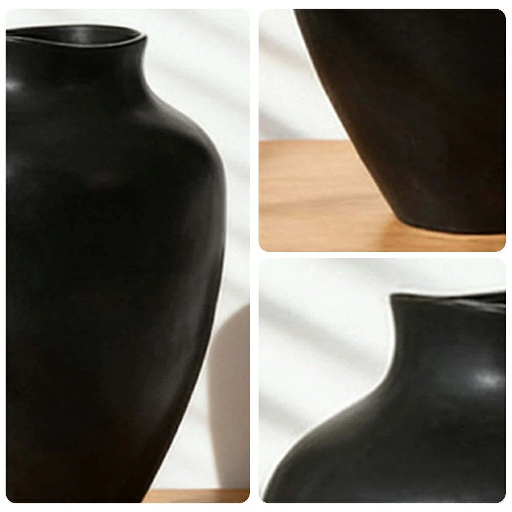 LIVARA Ceramic Vase Ornament Artistic Display Matte Ceramic Handcrafted Stone-Texture Design - Black
