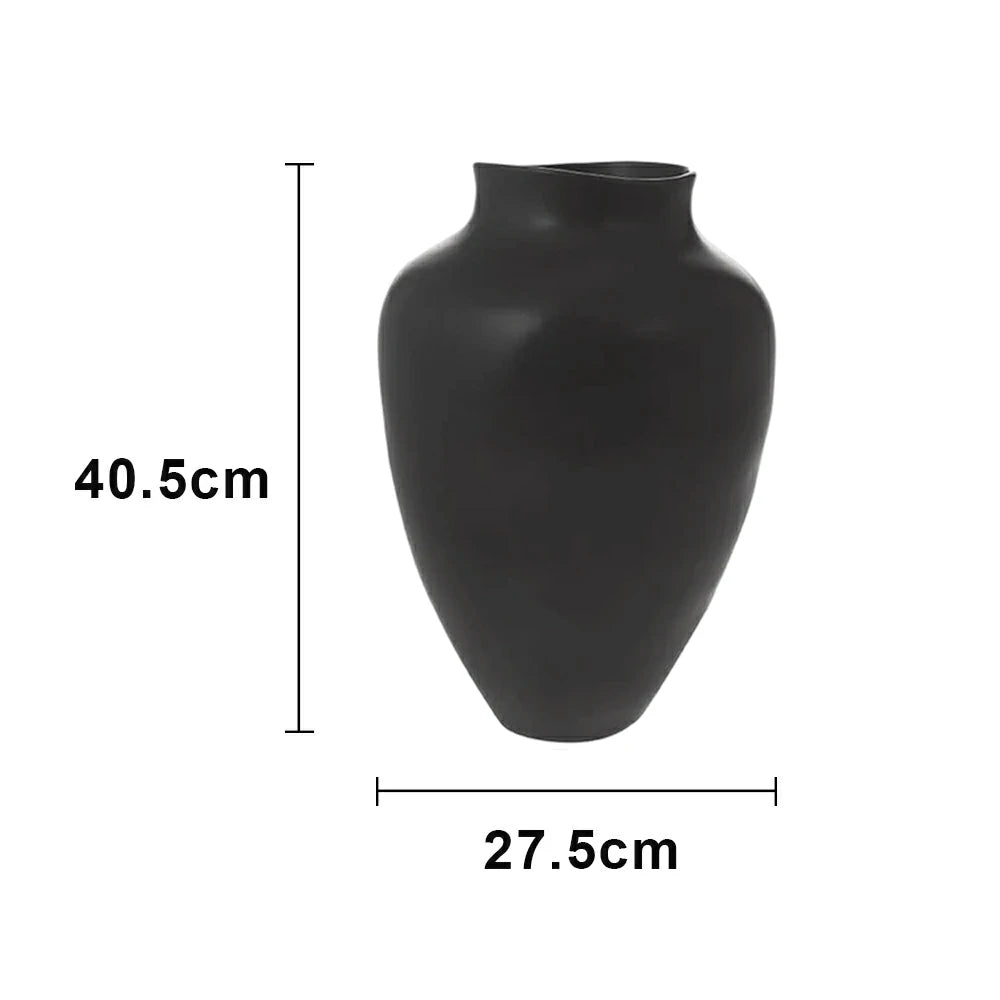 LIVARA Ceramic Vase Ornament Artistic Display Matte Ceramic Handcrafted Stone-Texture Design - Black