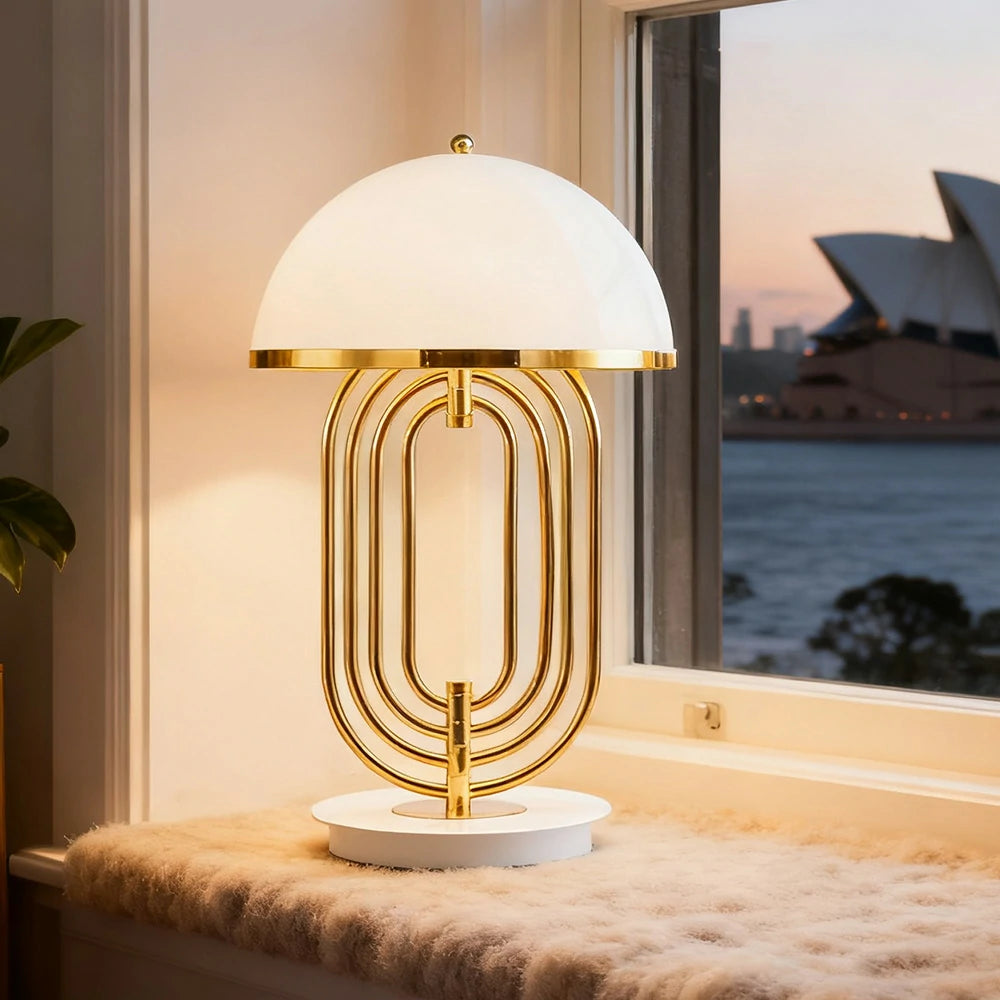 LIVARA Table Lamp Brushed Metal Structure Dual Light Source Curved Design Adjustable Lighting Direction - White