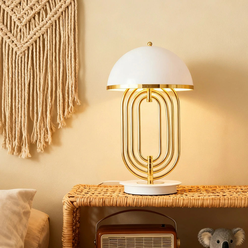 LIVARA Table Lamp Brushed Metal Structure Dual Light Source Curved Design Adjustable Lighting Direction - White