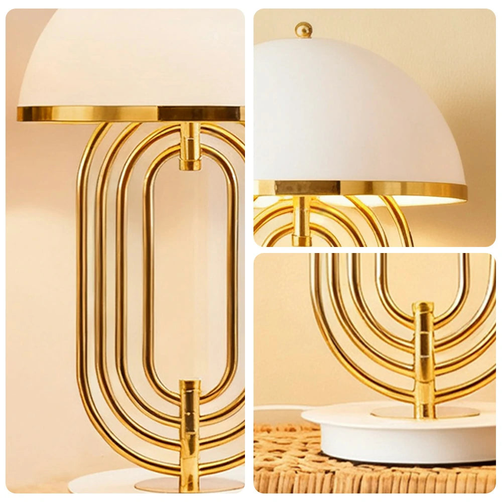 LIVARA Table Lamp Brushed Metal Structure Dual Light Source Curved Design Adjustable Lighting Direction - White