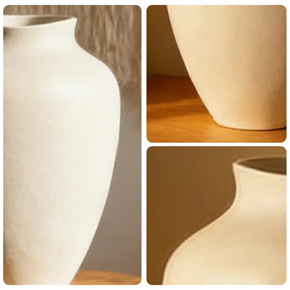 LIVARA Ceramic Vase Ornament Artistic Display Matte Ceramic Handcrafted Stone-Texture Design - White
