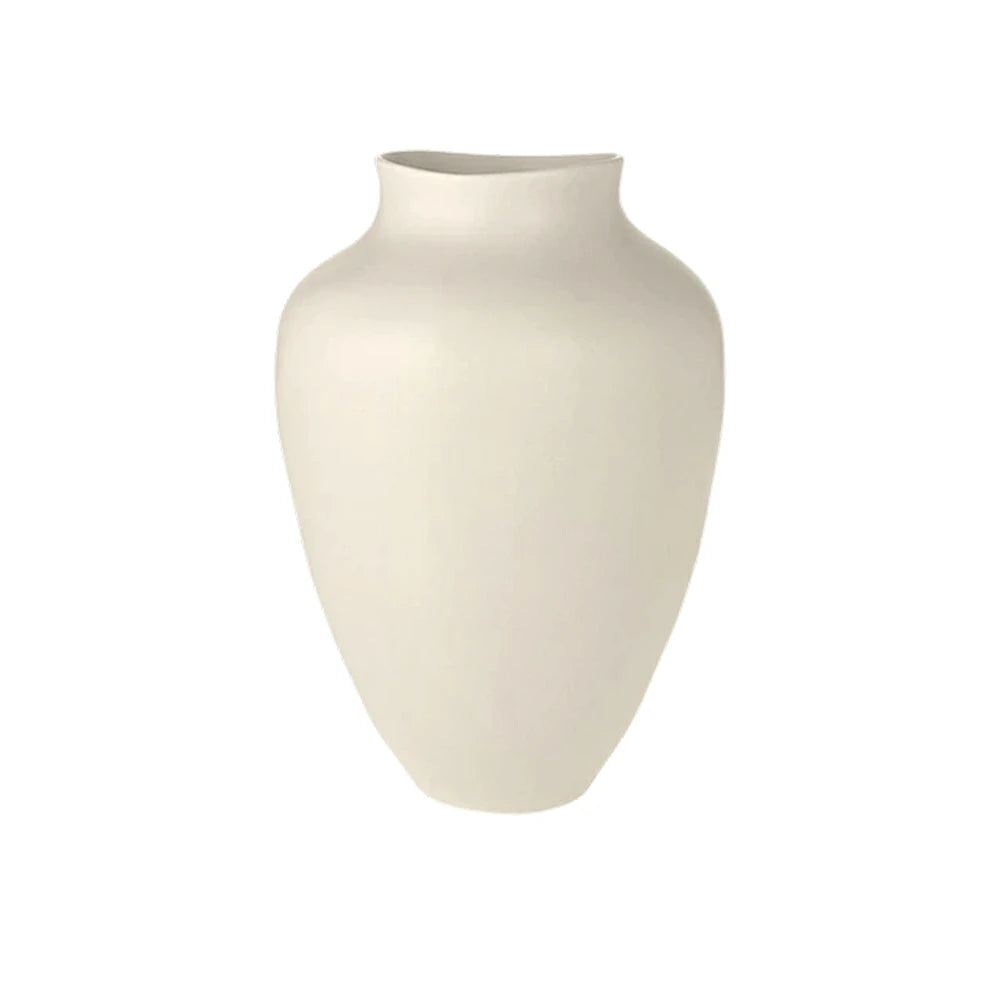 LIVARA Ceramic Vase Ornament Artistic Display Matte Ceramic Handcrafted Stone-Texture Design - White