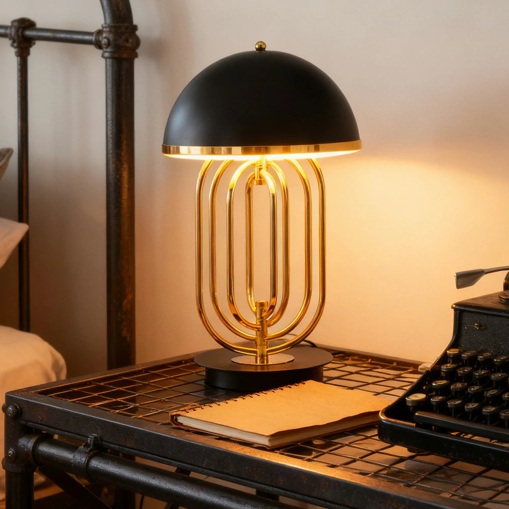 LIVARA Table Lamp Brushed Metal Structure Dual Light Source Curved Design Adjustable Lighting Direction - Black