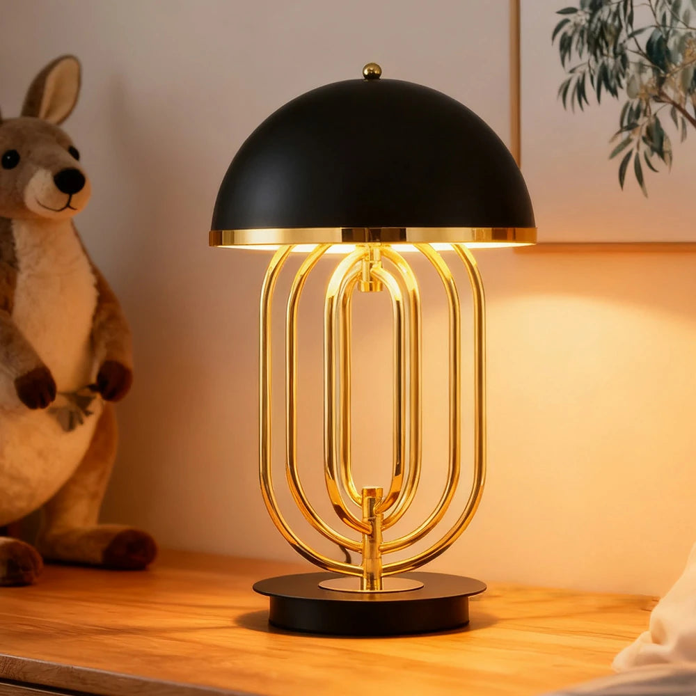 LIVARA Table Lamp Brushed Metal Structure Dual Light Source Curved Design Adjustable Lighting Direction - Black