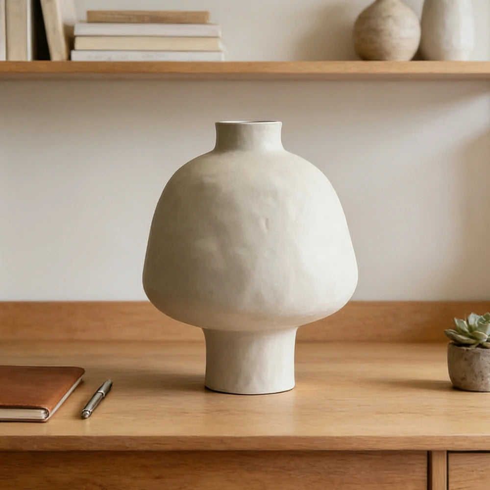 LIVARA French-Style Ceramic Vase Ornament Artistic Display Matte Ceramic Handcrafted Stone-Texture Design - Beige