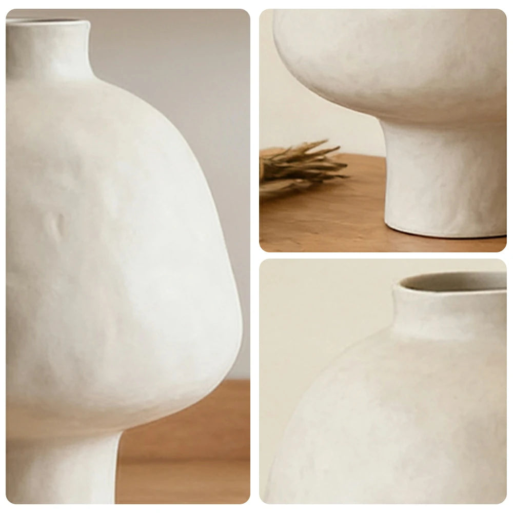 LIVARA French-Style Ceramic Vase Ornament Artistic Display Matte Ceramic Handcrafted Stone-Texture Design - Beige