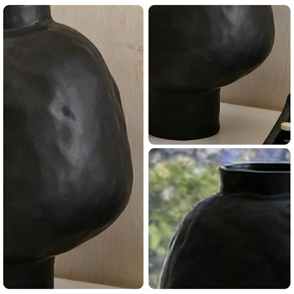 LIVARA French-Style Ceramic Vase Ornament Artistic Display Matte Ceramic Handcrafted Stone-Texture Design - Black