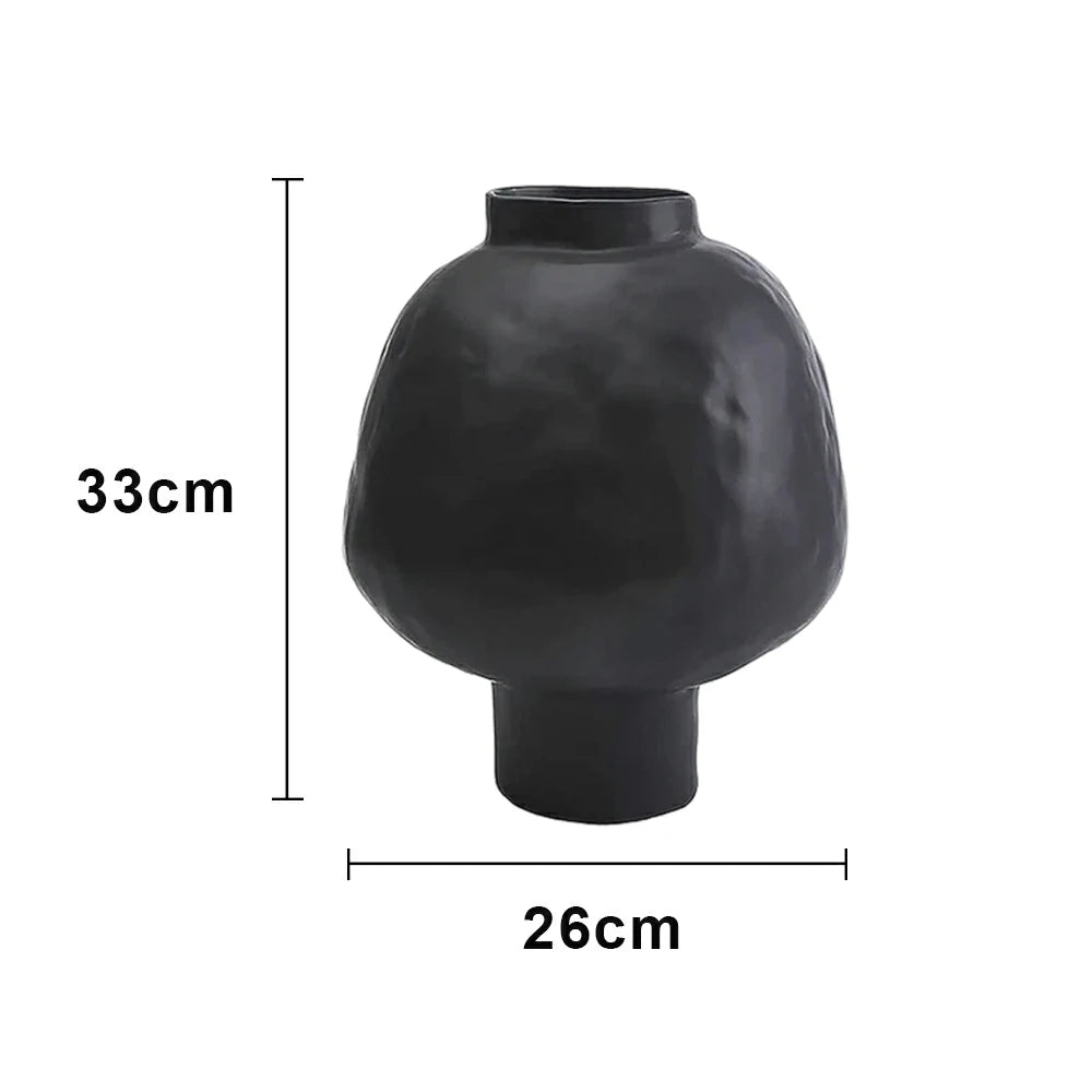 LIVARA French-Style Ceramic Vase Ornament Artistic Display Matte Ceramic Handcrafted Stone-Texture Design - Black
