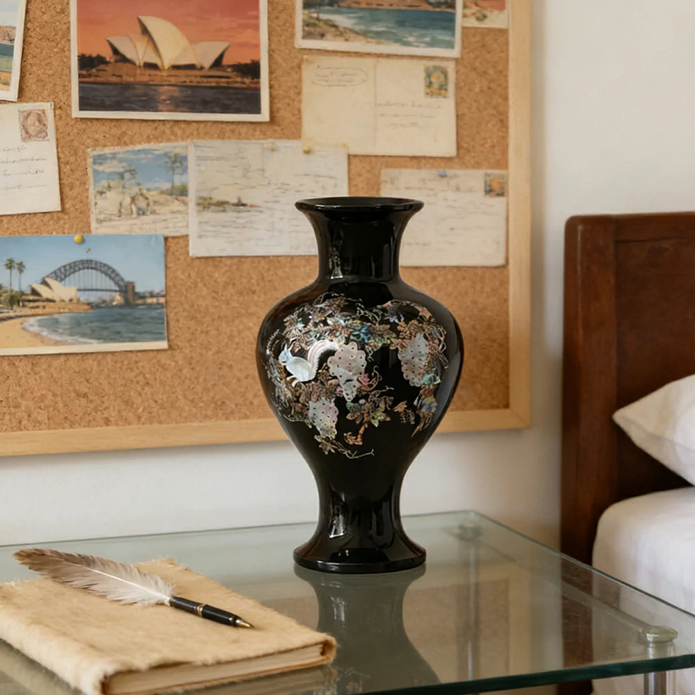 LIVARA Ceramic Vase Ornament Squirrel & Grape Motif Water-Propagation Ready Artistic Display Matte Ceramic Handcrafted Stone-Texture Design