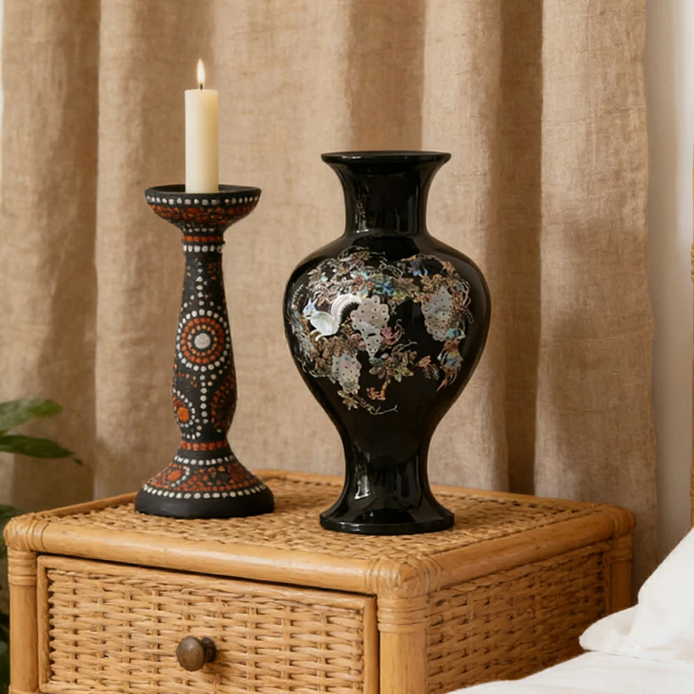 LIVARA Ceramic Vase Ornament Squirrel & Grape Motif Water-Propagation Ready Artistic Display Matte Ceramic Handcrafted Stone-Texture Design