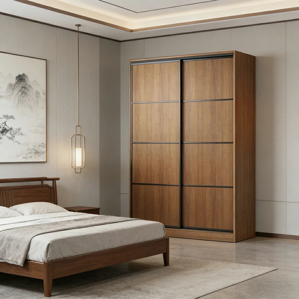LIVARA 80/120cm Sliding Door Wardrobe - 3 Drawer Storage with Heavy-Duty Hanging Rail, Raised Base Design & Smooth Soft-Close System - Walnut