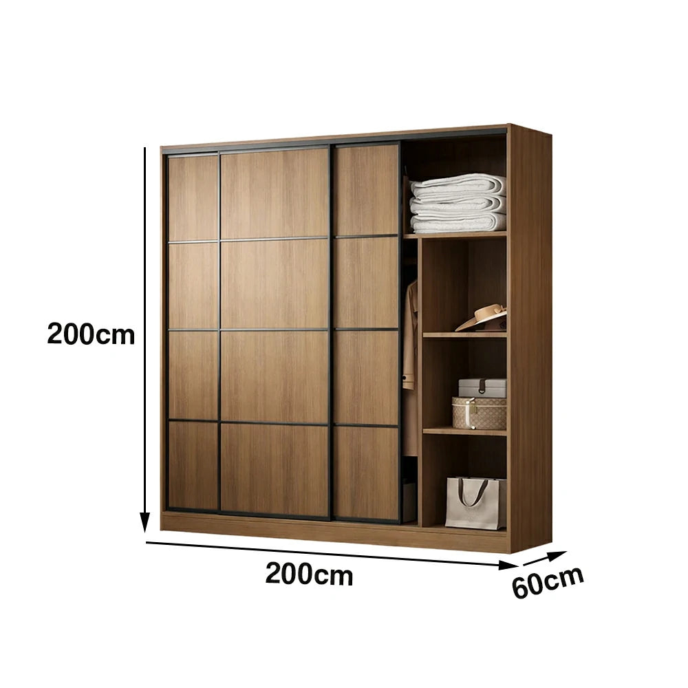 LIVARA 180/200cm Sliding Door Wardrobe - 3 Drawer Storage with Heavy-Duty Hanging Rail, Raised Base Design & Smooth Soft-Close System - Walnut