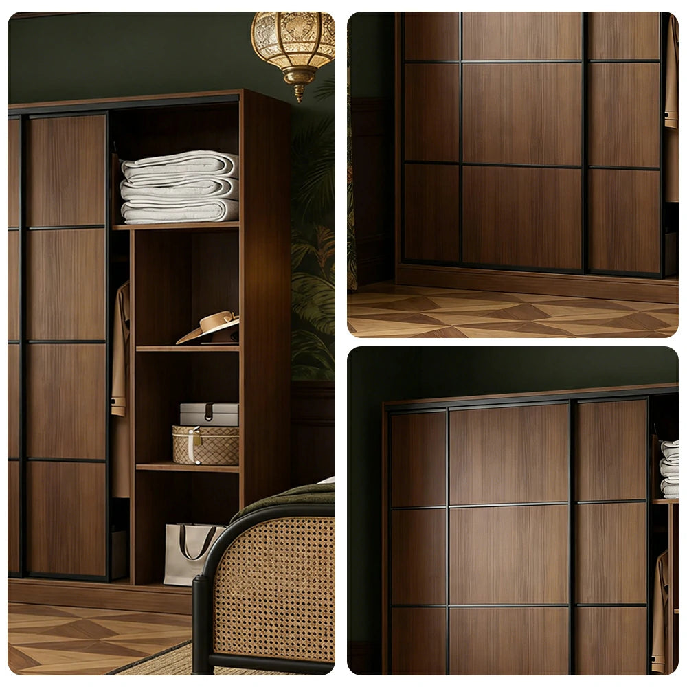LIVARA 180/200cm Sliding Door Wardrobe - 3 Drawer Storage with Heavy-Duty Hanging Rail, Raised Base Design & Smooth Soft-Close System - Walnut