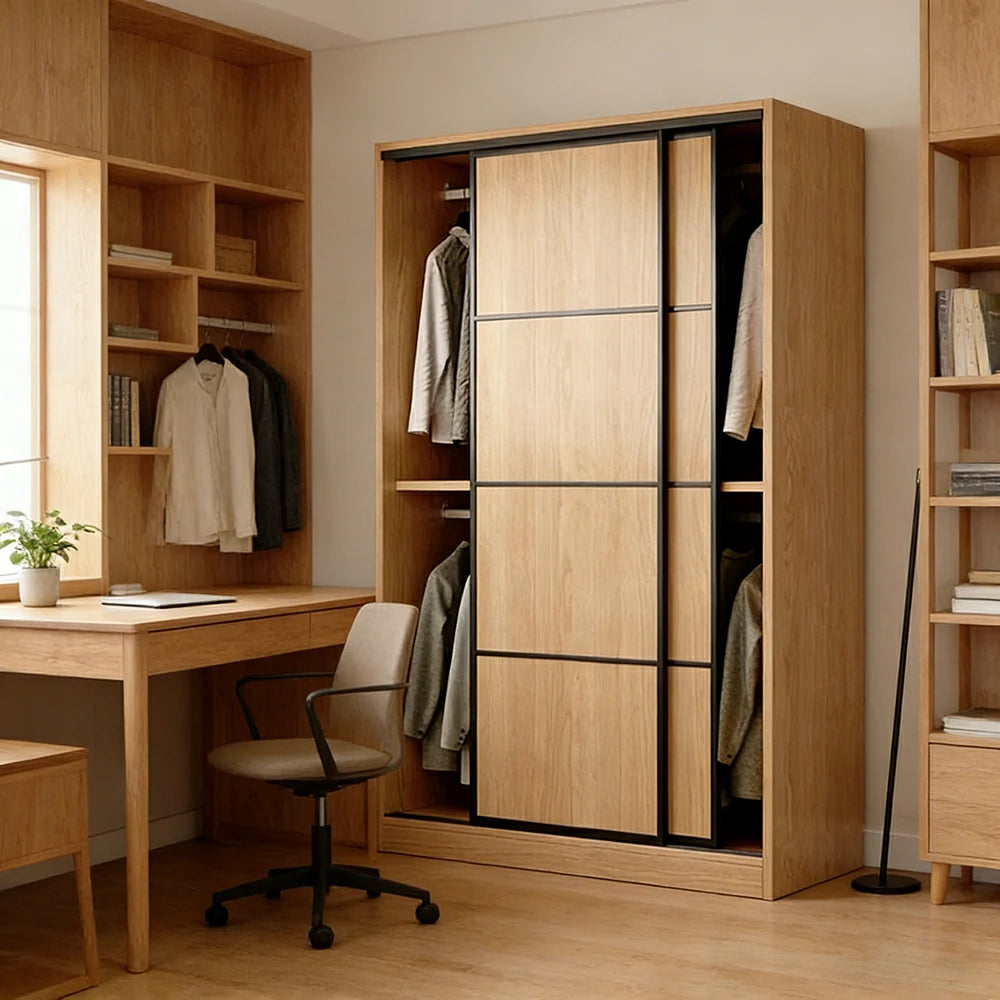 LIVARA 80/120cm Sliding Door Wardrobe - 3 Drawer Storage with Heavy-Duty Hanging Rail, Raised Base Design & Smooth Soft-Close System - Wood