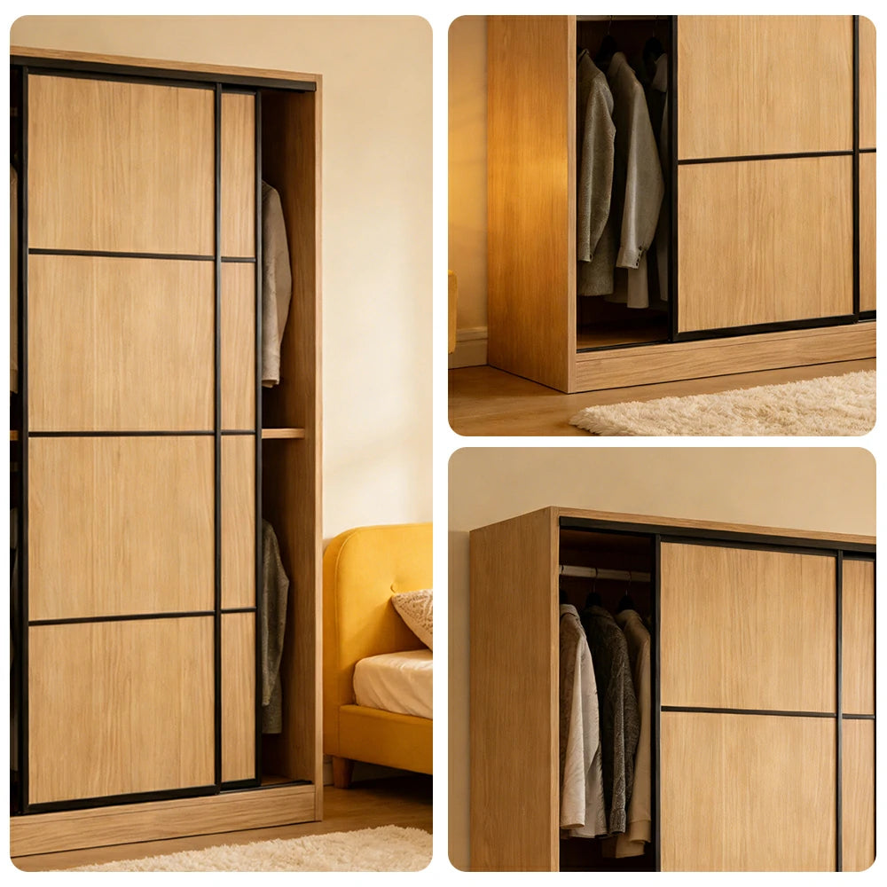 LIVARA 80/120cm Sliding Door Wardrobe - 3 Drawer Storage with Heavy-Duty Hanging Rail, Raised Base Design & Smooth Soft-Close System - Wood