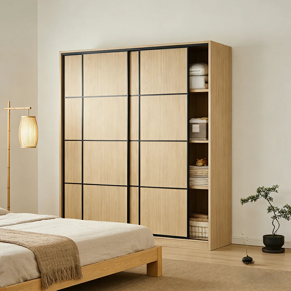 LIVARA 180/200cm Sliding Door Wardrobe - 3 Drawer Storage with Heavy-Duty Hanging Rail, Raised Base Design & Smooth Soft-Close System - Wood