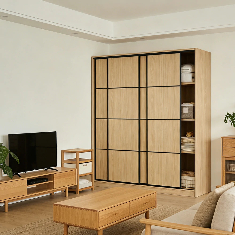 LIVARA 180/200cm Sliding Door Wardrobe - 3 Drawer Storage with Heavy-Duty Hanging Rail, Raised Base Design & Smooth Soft-Close System - Wood