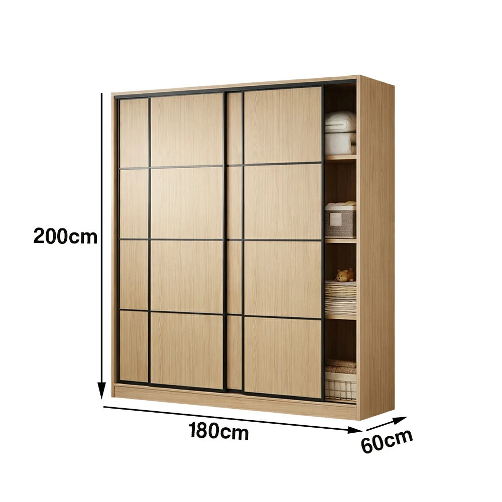 LIVARA 180/200cm Sliding Door Wardrobe - 3 Drawer Storage with Heavy-Duty Hanging Rail, Raised Base Design & Smooth Soft-Close System - Wood