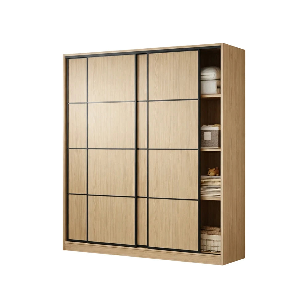 LIVARA 180/200cm Sliding Door Wardrobe - 3 Drawer Storage with Heavy-Duty Hanging Rail, Raised Base Design & Smooth Soft-Close System - Wood