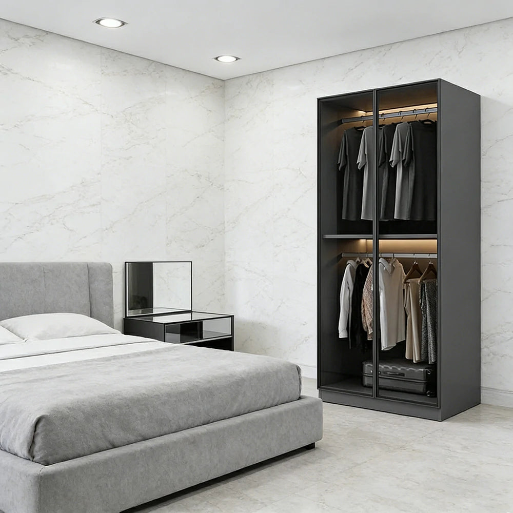 LIVARA 80cm Glass Display Cabinet - Organised Storage Solution with Tempered Glass & Aluminium Frame, Dust & Moisture-Resistant Base