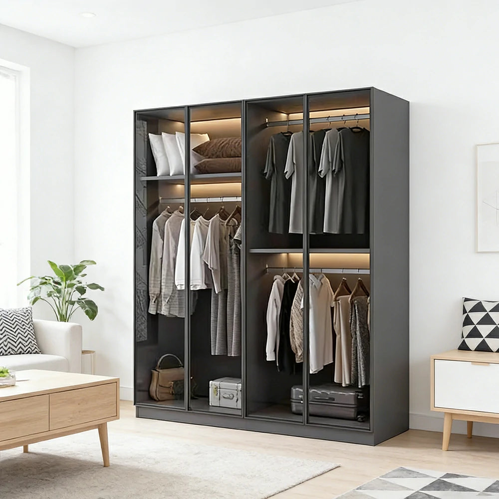 LIVARA 140/160cm Glass Display Cabinet - Organised Storage Solution with Tempered Glass & Aluminium Frame, Dust & Moisture-Resistant Base