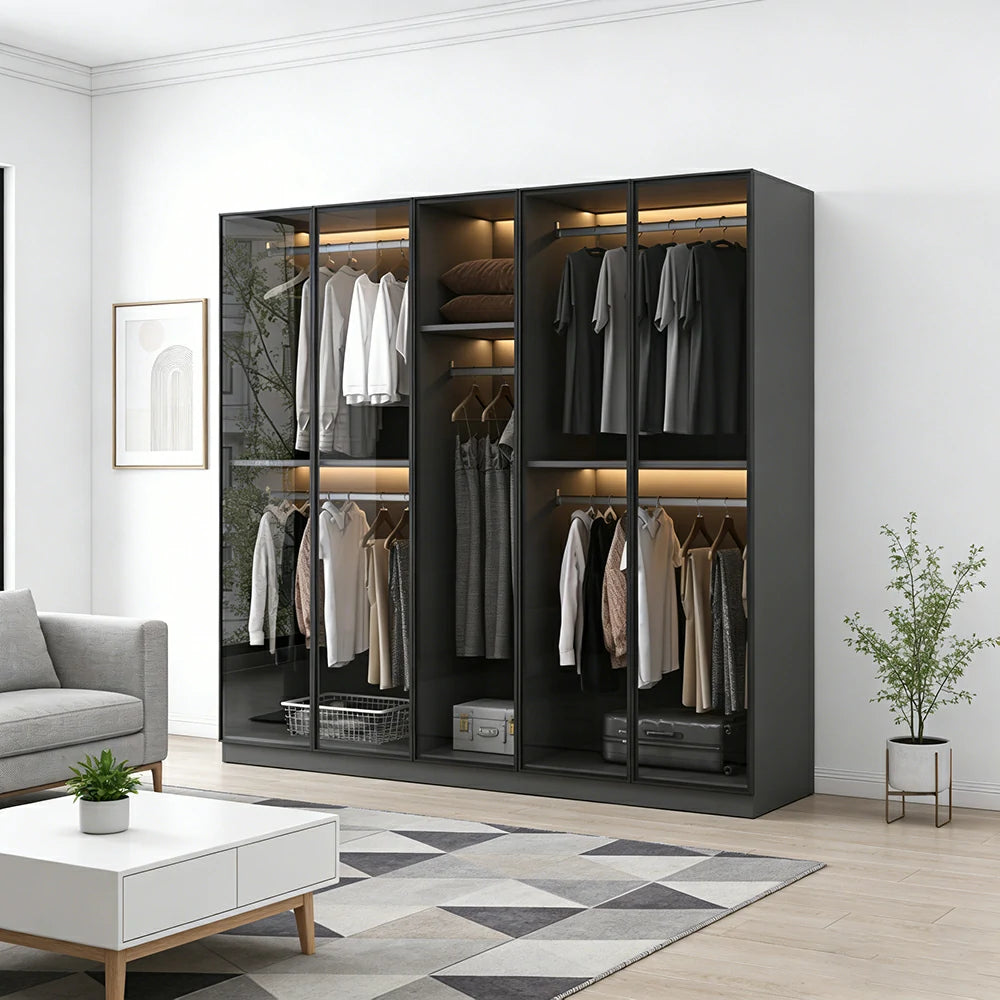 LIVARA 180/200cm Glass Display Cabinet - Organised Storage Solution with Tempered Glass & Aluminium Frame, Dust & Moisture-Resistant Base