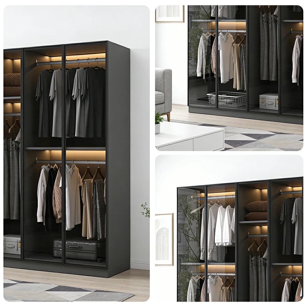 LIVARA 180/200cm Glass Display Cabinet - Organised Storage Solution with Tempered Glass & Aluminium Frame, Dust & Moisture-Resistant Base