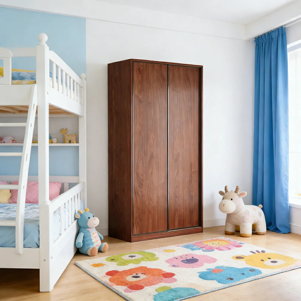 LIVARA 100/120cm Sliding Door Wardrobe - Space-Saving Design with Solid Oak Construction, Quiet Glide Tracks & Heavy-Duty Hanging Rail - Walnut