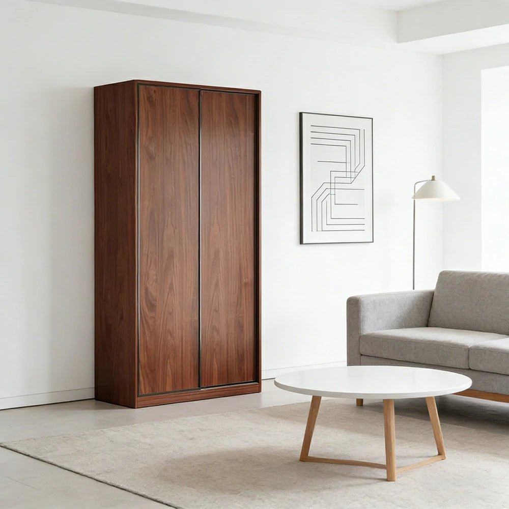 LIVARA 100/120cm Sliding Door Wardrobe - Space-Saving Design with Solid Oak Construction, Quiet Glide Tracks & Heavy-Duty Hanging Rail - Walnut